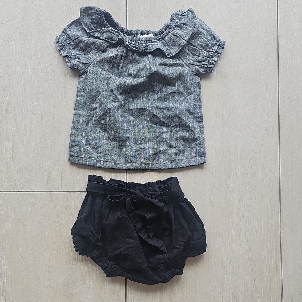Yo Baby Gray and Black Linen Baby Outfit